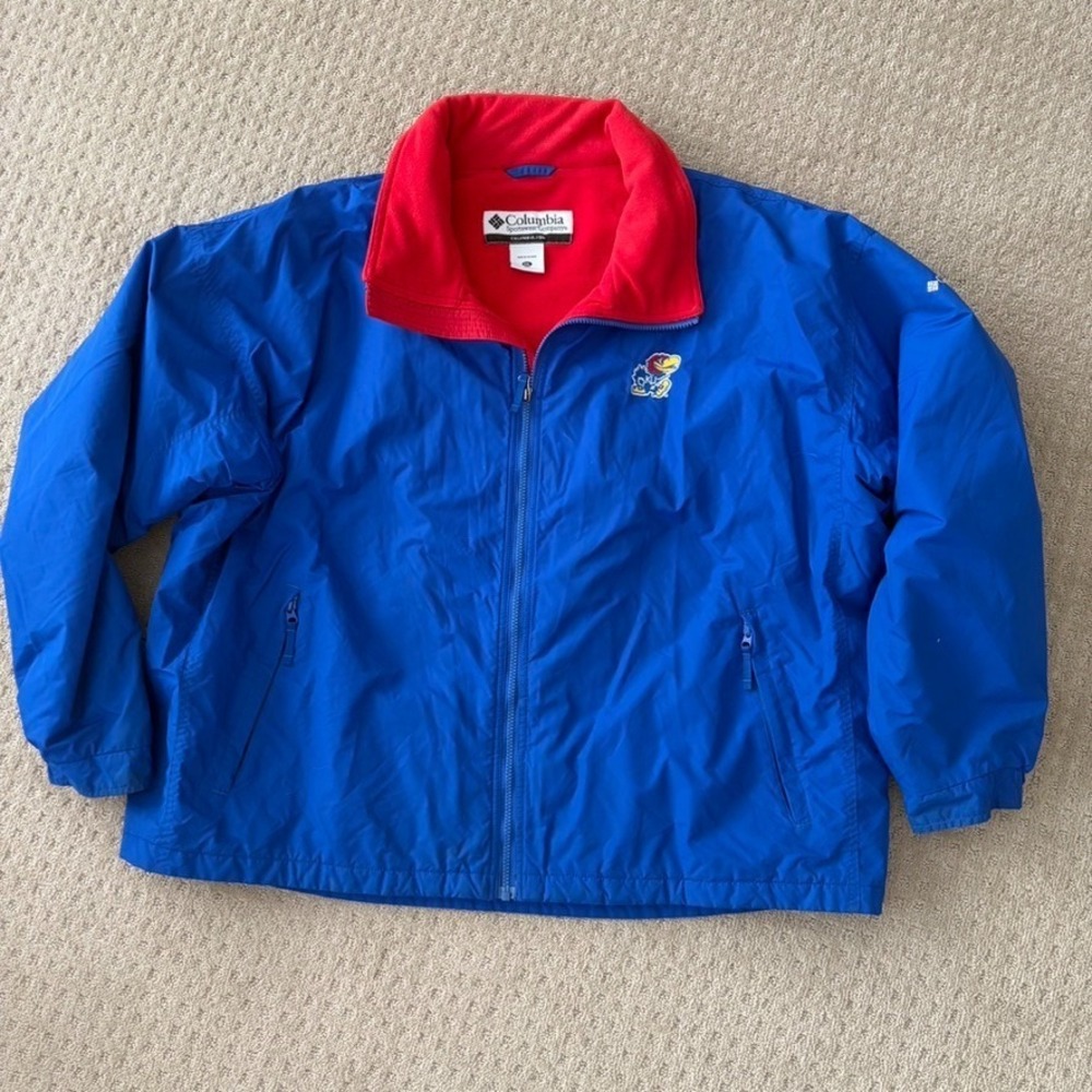 Vintage Columbia x Kansas Jayhawks Jacket in Blue Men 2XL KU Logo Lined NCAA